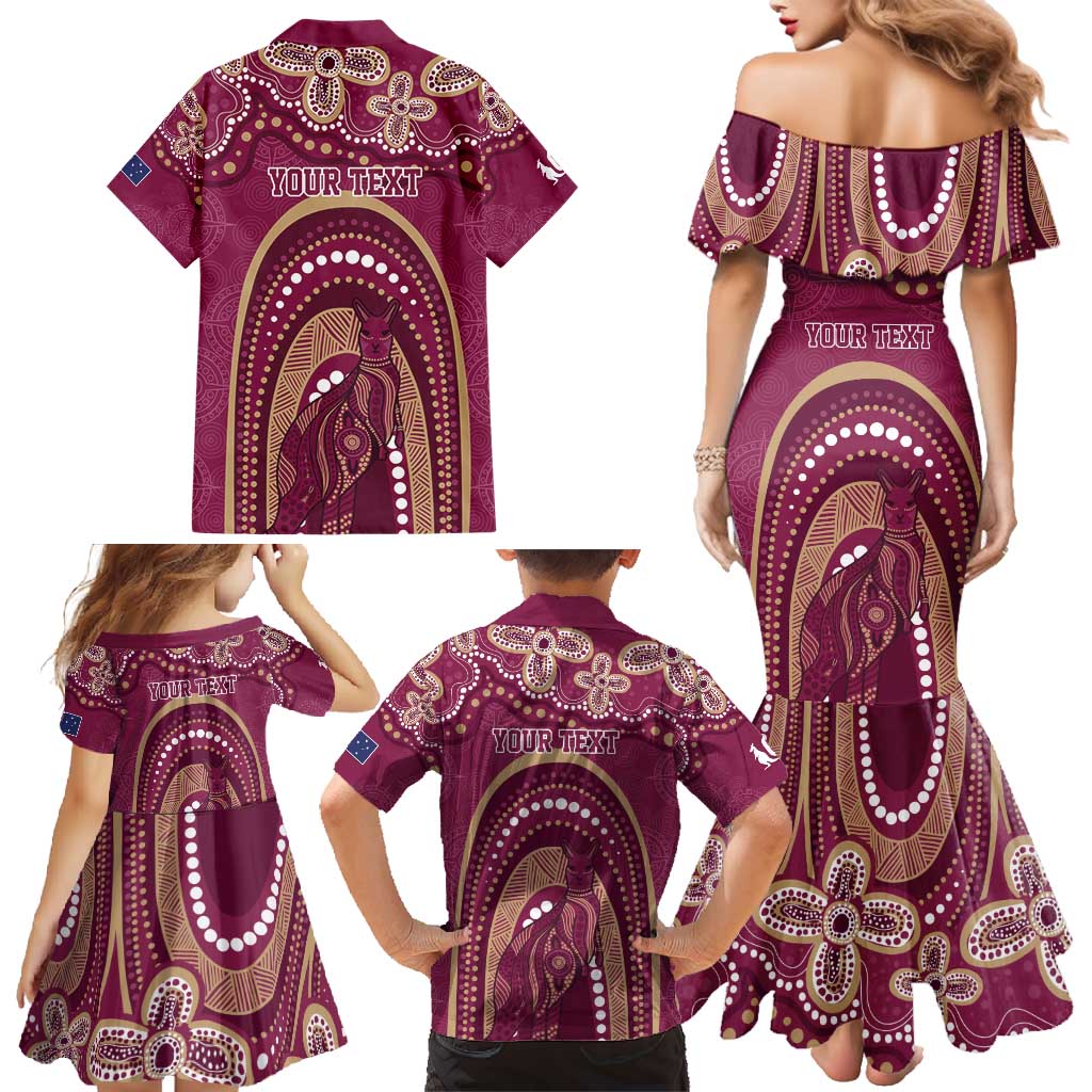 Personalized Australia QLD Rugby Indigenous Series Family Matching Mermaid Dress and Hawaiian Shirt Maroons Kangaroos