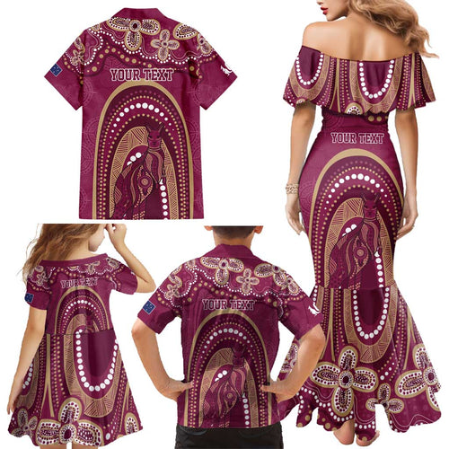 Personalized Australia QLD Rugby Indigenous Series Family Matching Mermaid Dress and Hawaiian Shirt Maroons Kangaroos
