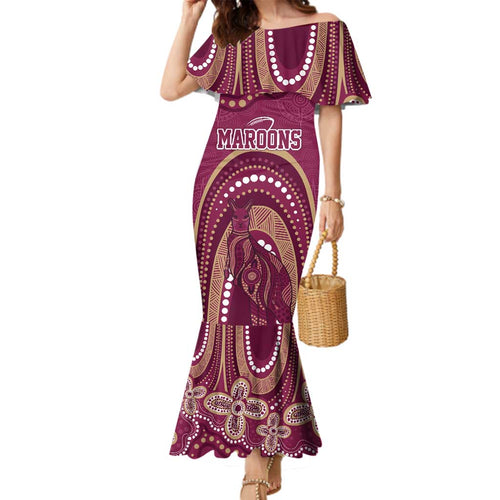 Personalized Australia QLD Rugby Indigenous Series Family Matching Mermaid Dress and Hawaiian Shirt Maroons Kangaroos