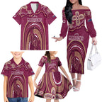 Personalized Australia QLD Rugby Indigenous Series Family Matching Off The Shoulder Long Sleeve Dress and Hawaiian Shirt Maroons Kangaroos