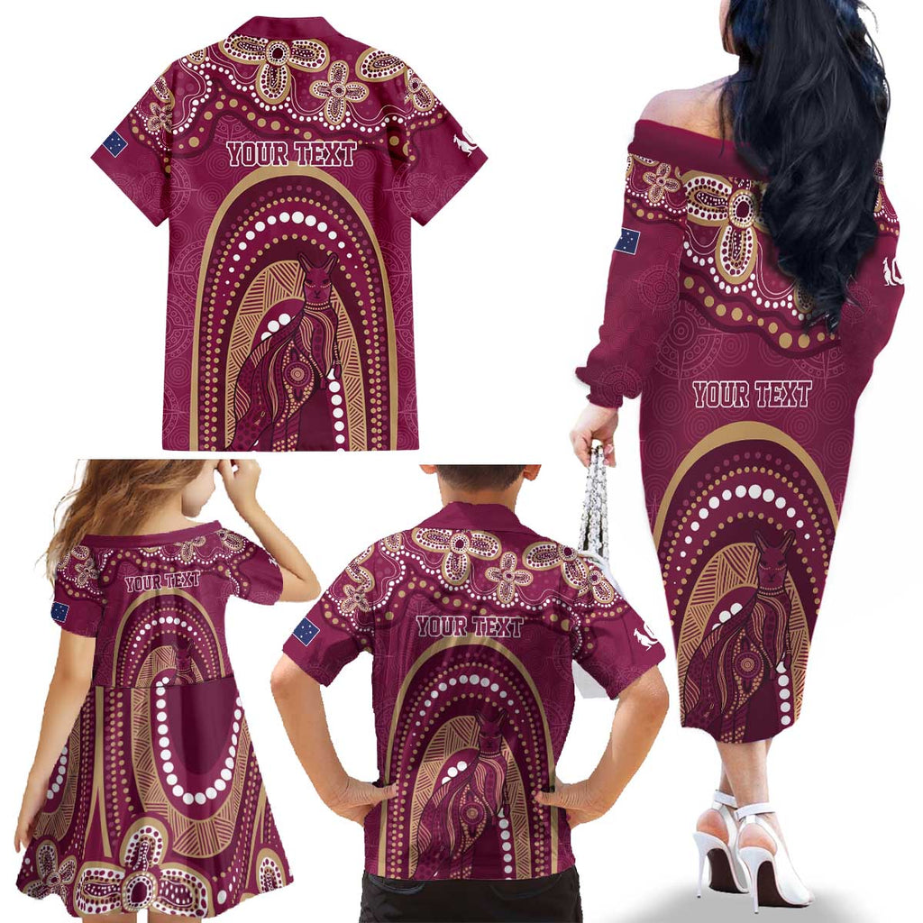 Personalized Australia QLD Rugby Indigenous Series Family Matching Off The Shoulder Long Sleeve Dress and Hawaiian Shirt Maroons Kangaroos