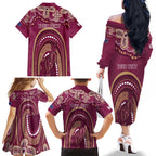 Personalized Australia QLD Rugby Indigenous Series Family Matching Off The Shoulder Long Sleeve Dress and Hawaiian Shirt Maroons Kangaroos