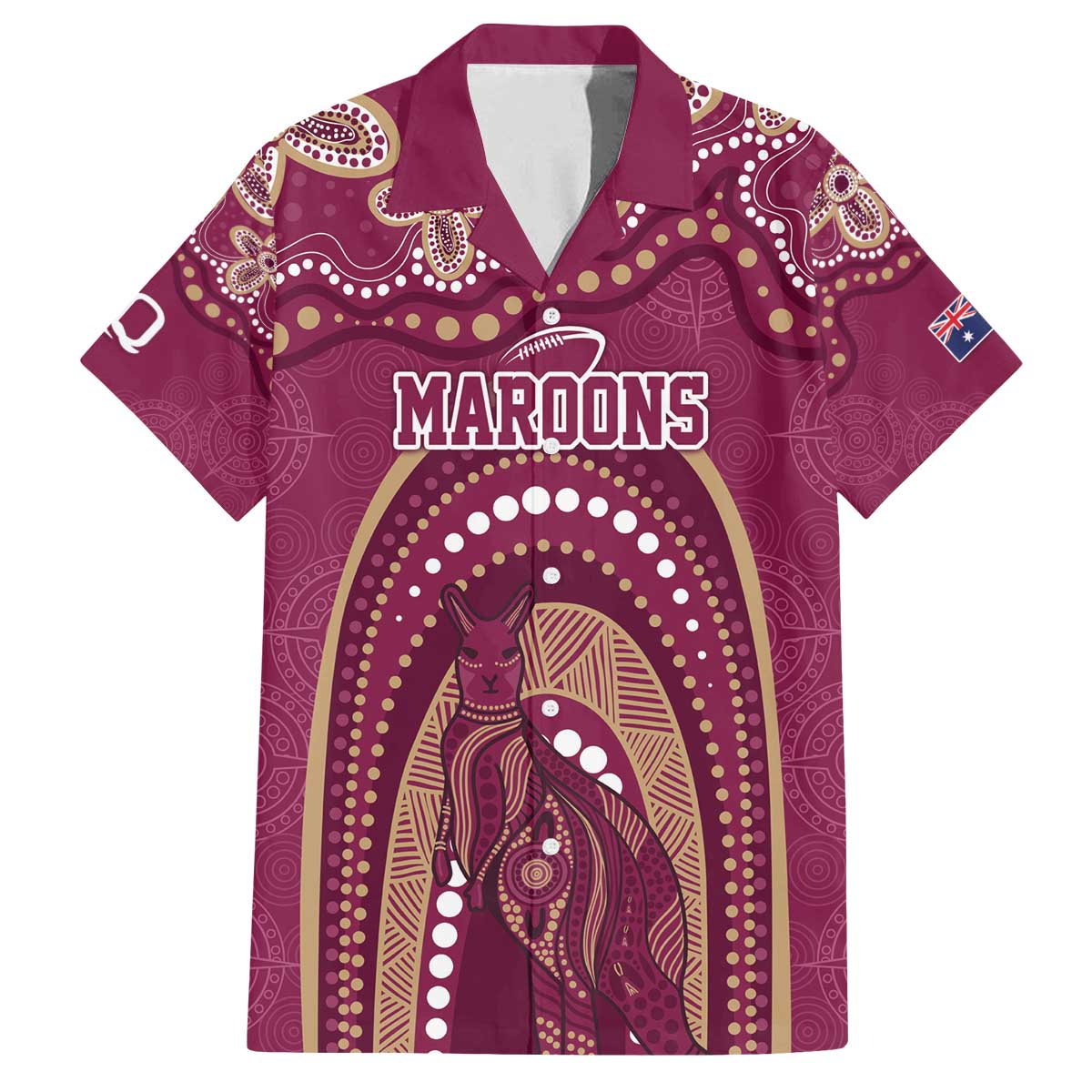 Personalized Australia QLD Rugby Indigenous Series Family Matching Off The Shoulder Long Sleeve Dress and Hawaiian Shirt Maroons Kangaroos