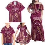 Personalized Australia QLD Rugby Indigenous Series Family Matching Off Shoulder Maxi Dress and Hawaiian Shirt Maroons Kangaroos