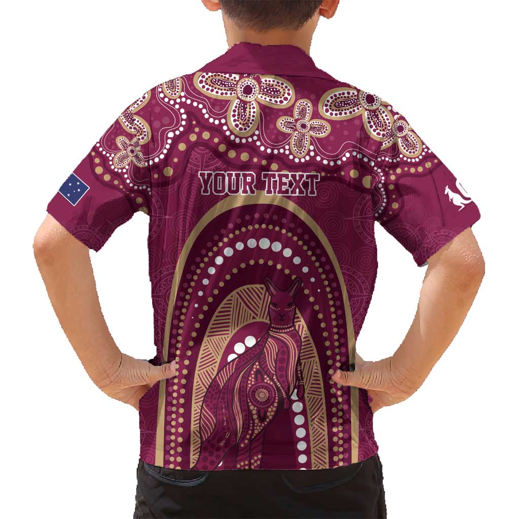 Personalized Australia QLD Rugby Indigenous Series Family Matching Off Shoulder Maxi Dress and Hawaiian Shirt Maroons Kangaroos