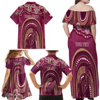 Personalized Australia QLD Rugby Indigenous Series Family Matching Off Shoulder Maxi Dress and Hawaiian Shirt Maroons Kangaroos