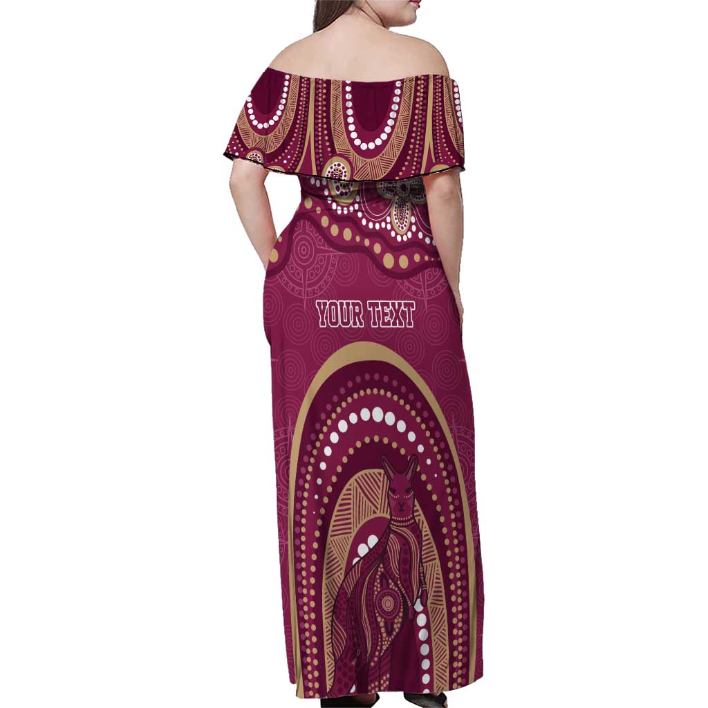 Personalized Australia QLD Rugby Indigenous Series Family Matching Off Shoulder Maxi Dress and Hawaiian Shirt Maroons Kangaroos