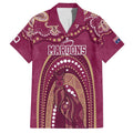 Personalized Australia QLD Rugby Indigenous Series Family Matching Off Shoulder Short Dress and Hawaiian Shirt Maroons Kangaroos