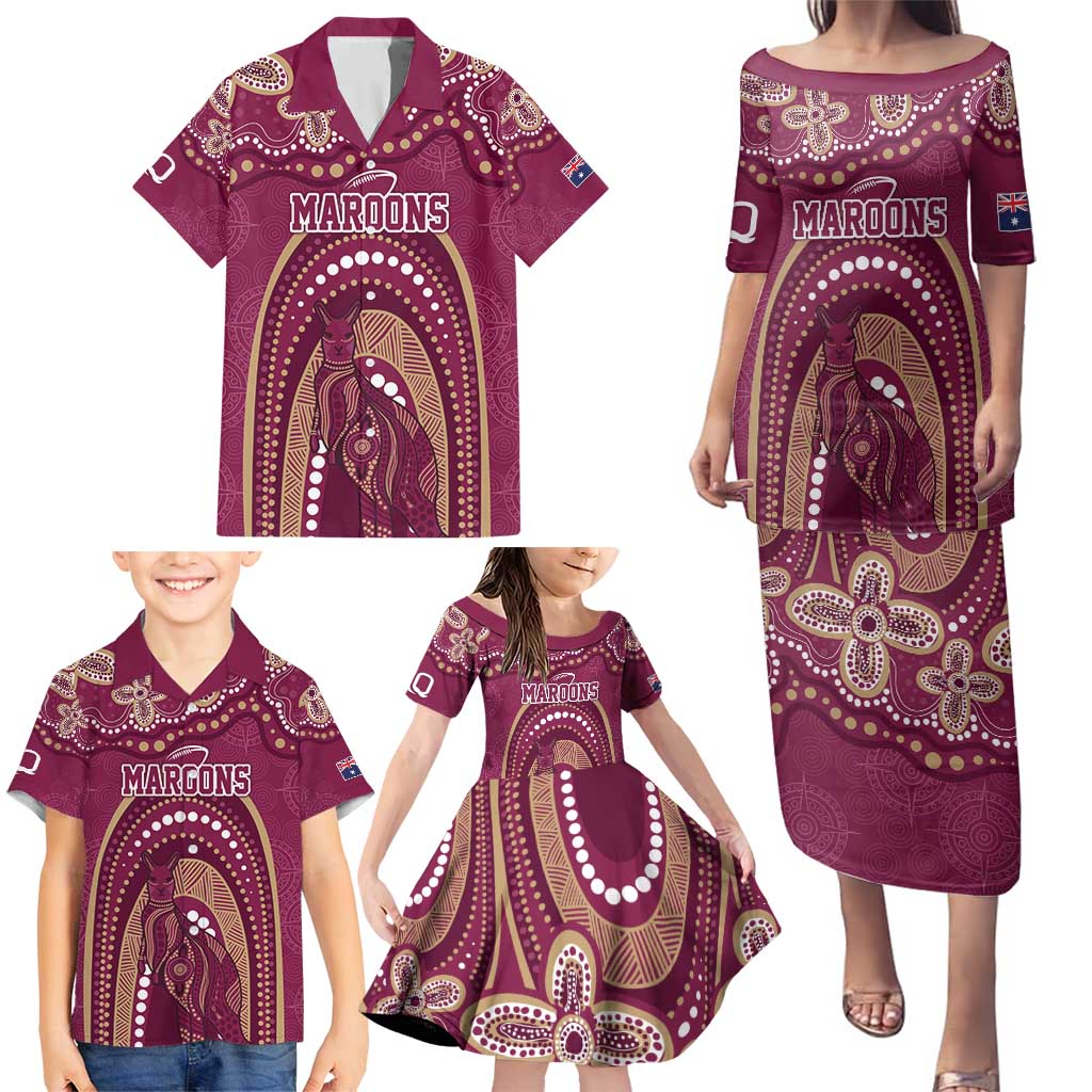 Personalized Australia QLD Rugby Indigenous Series Family Matching Puletasi and Hawaiian Shirt Maroons Kangaroos