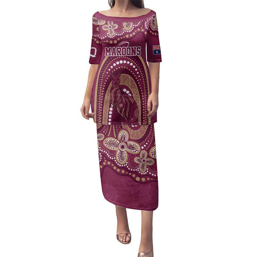 Personalized Australia QLD Rugby Indigenous Series Family Matching Puletasi and Hawaiian Shirt Maroons Kangaroos