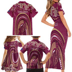 Personalized Australia QLD Rugby Indigenous Series Family Matching Short Sleeve Bodycon Dress and Hawaiian Shirt Maroons Kangaroos