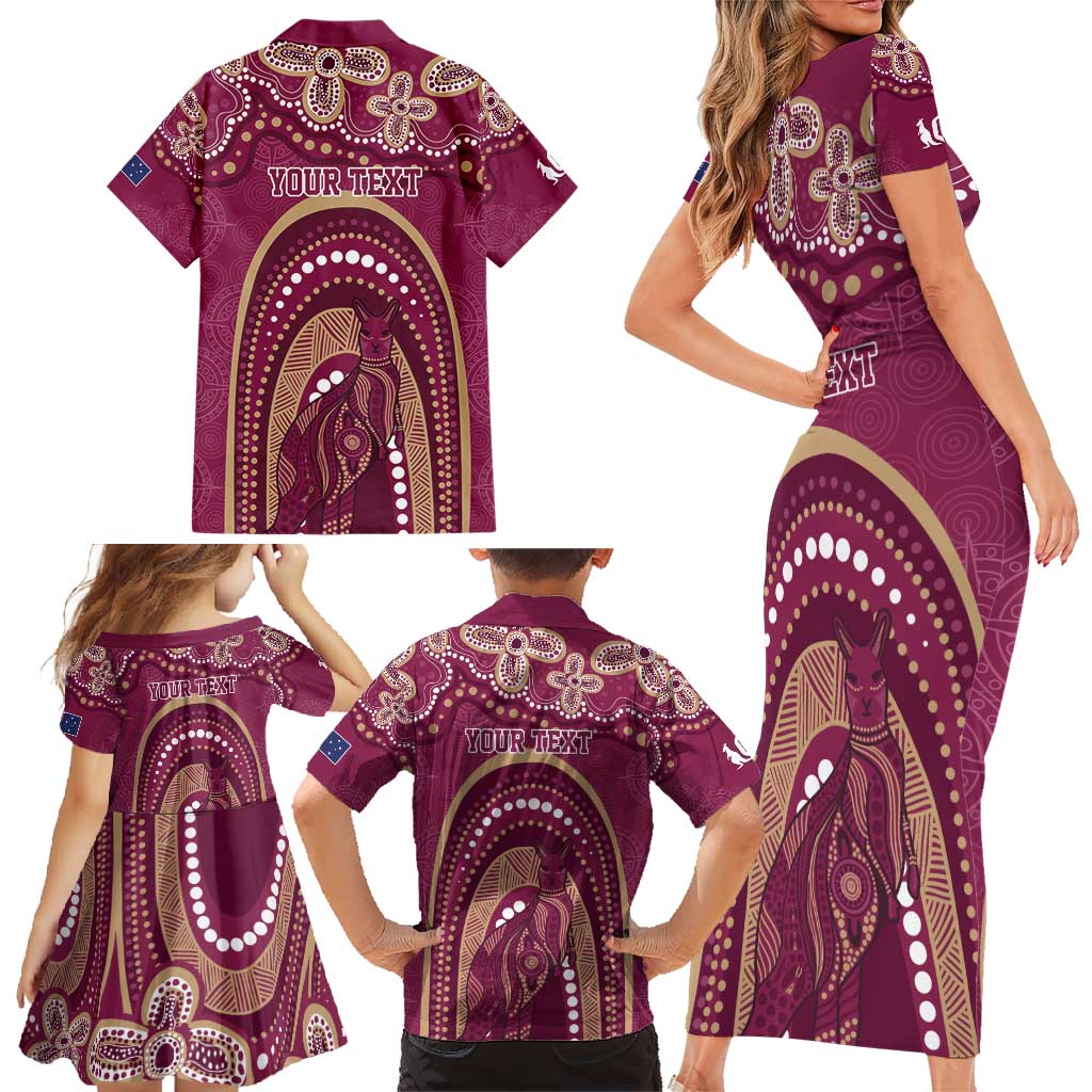 Personalized Australia QLD Rugby Indigenous Series Family Matching Short Sleeve Bodycon Dress and Hawaiian Shirt Maroons Kangaroos