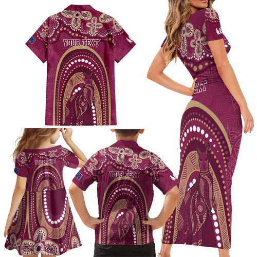 Personalized Australia QLD Rugby Indigenous Series Family Matching Short Sleeve Bodycon Dress and Hawaiian Shirt Maroons Kangaroos