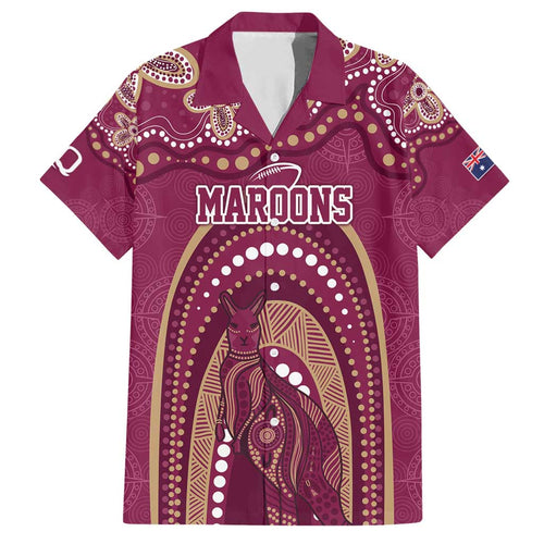 Personalized Australia QLD Rugby Indigenous Series Family Matching Short Sleeve Bodycon Dress and Hawaiian Shirt Maroons Kangaroos