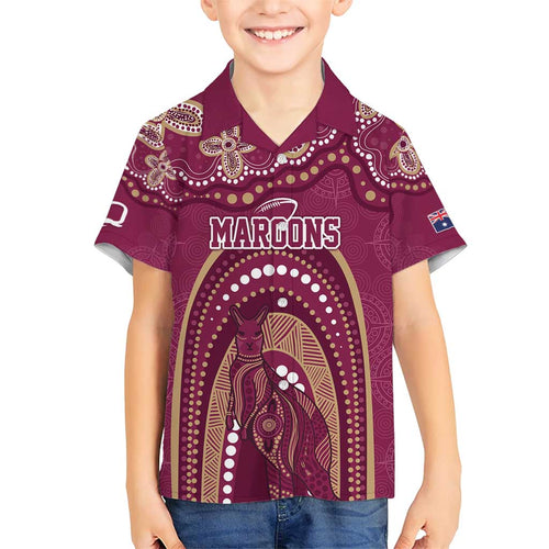 Personalized Australia QLD Rugby Indigenous Series Family Matching Short Sleeve Bodycon Dress and Hawaiian Shirt Maroons Kangaroos