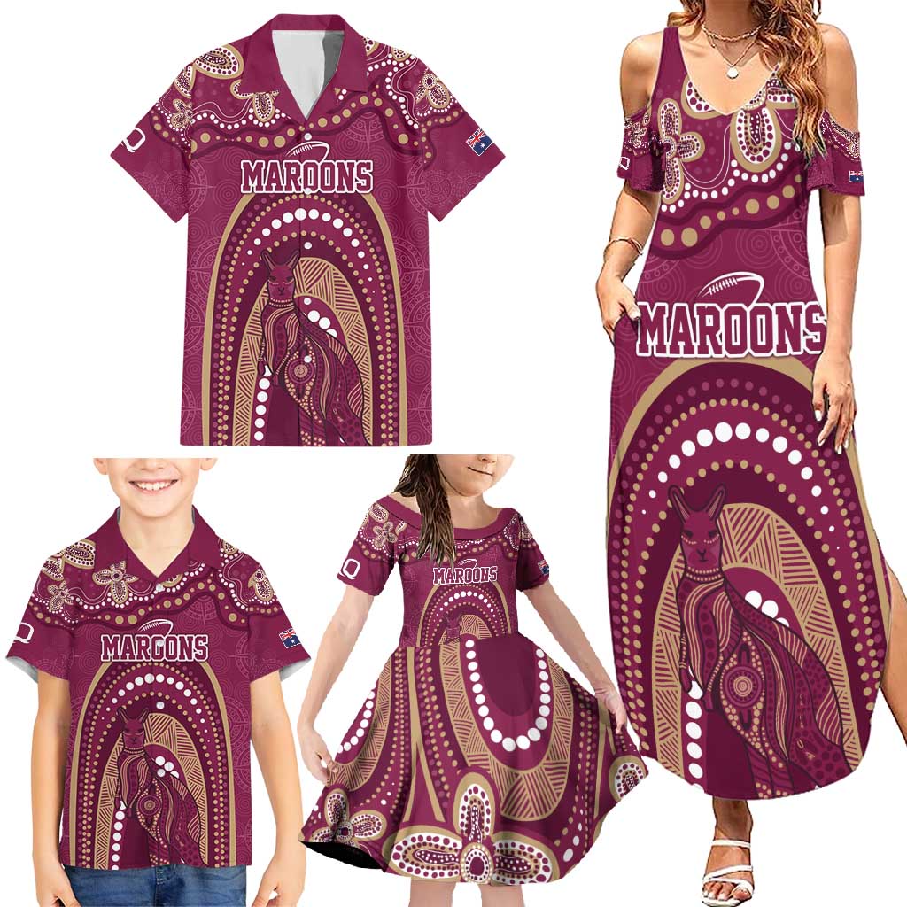 Personalized Australia QLD Rugby Indigenous Series Family Matching Summer Maxi Dress and Hawaiian Shirt Maroons Kangaroos