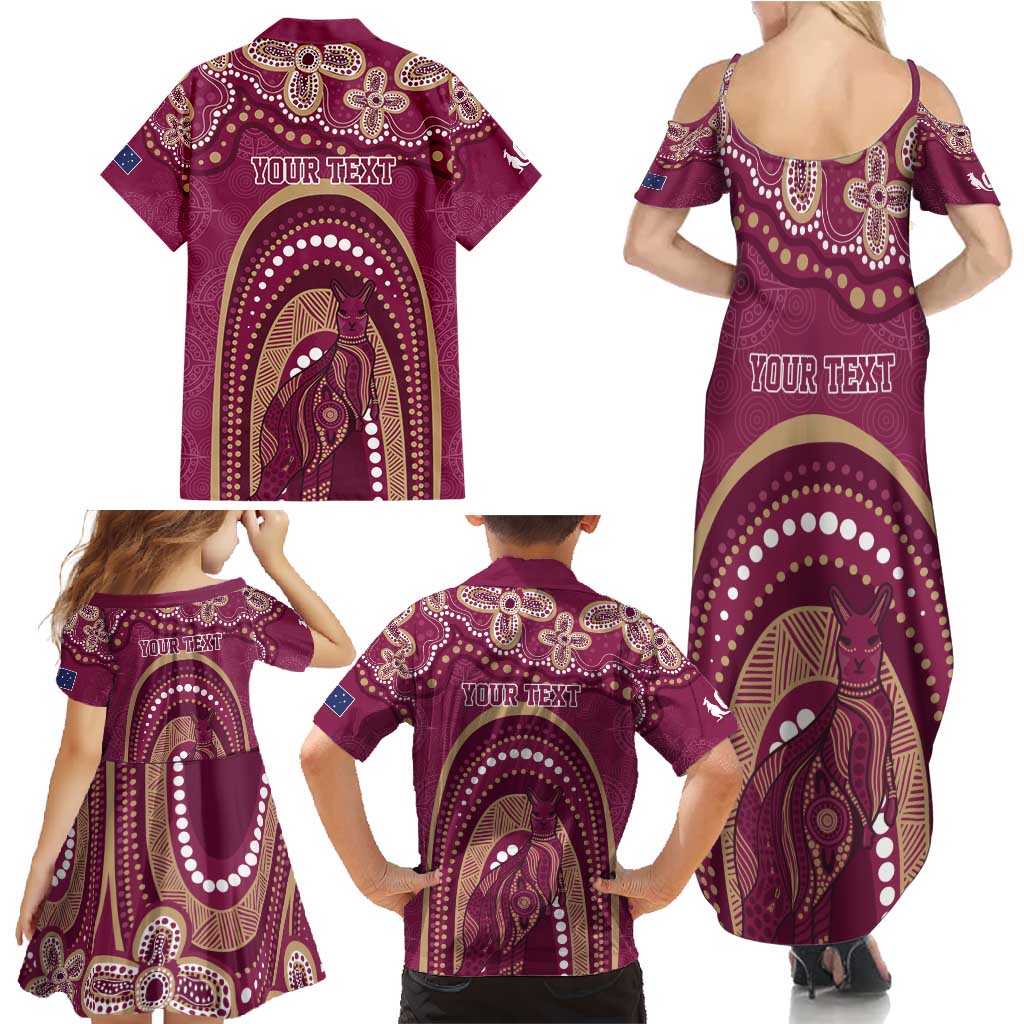 Personalized Australia QLD Rugby Indigenous Series Family Matching Summer Maxi Dress and Hawaiian Shirt Maroons Kangaroos