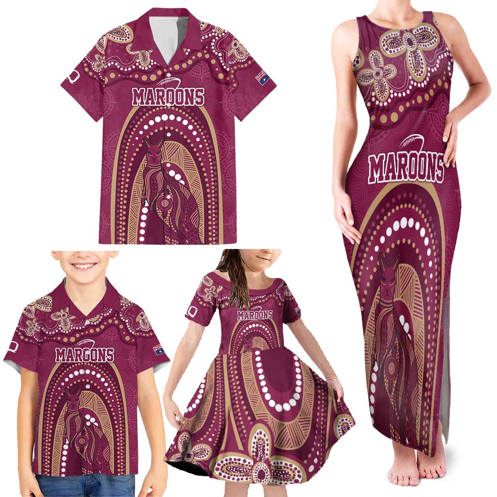 Personalized Australia QLD Rugby Indigenous Series Family Matching Tank Maxi Dress and Hawaiian Shirt Maroons Kangaroos