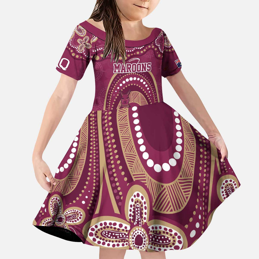 Personalized Australia QLD Rugby Indigenous Series Kid Short Sleeve Dress Maroons Kangaroos