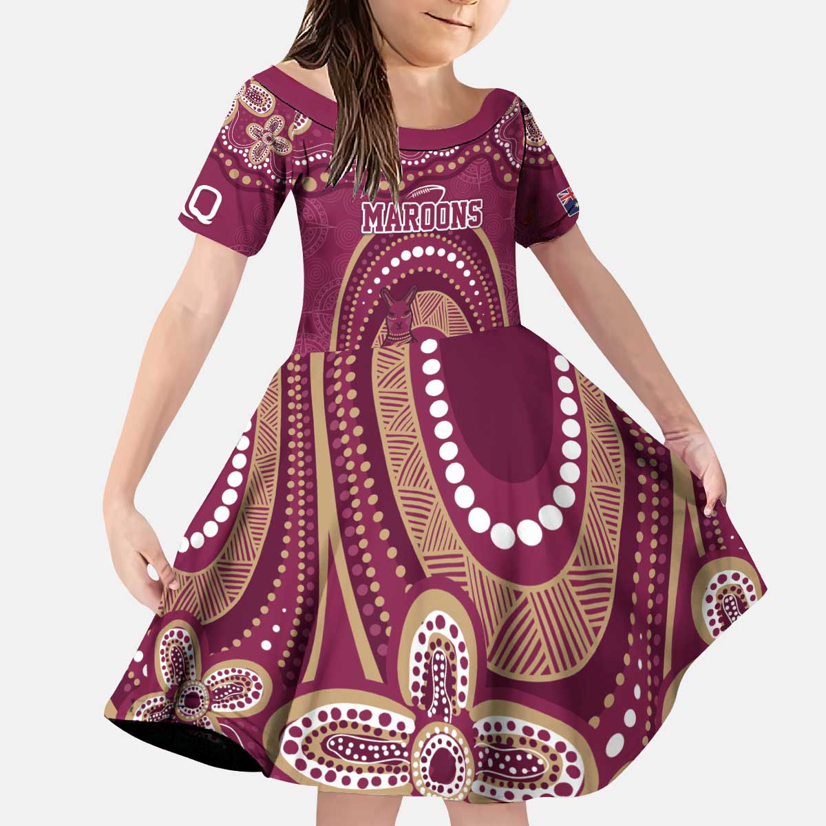 Personalized Australia QLD Rugby Indigenous Series Kid Short Sleeve Dress Maroons Kangaroos