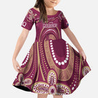 Personalized Australia QLD Rugby Indigenous Series Kid Short Sleeve Dress Maroons Kangaroos