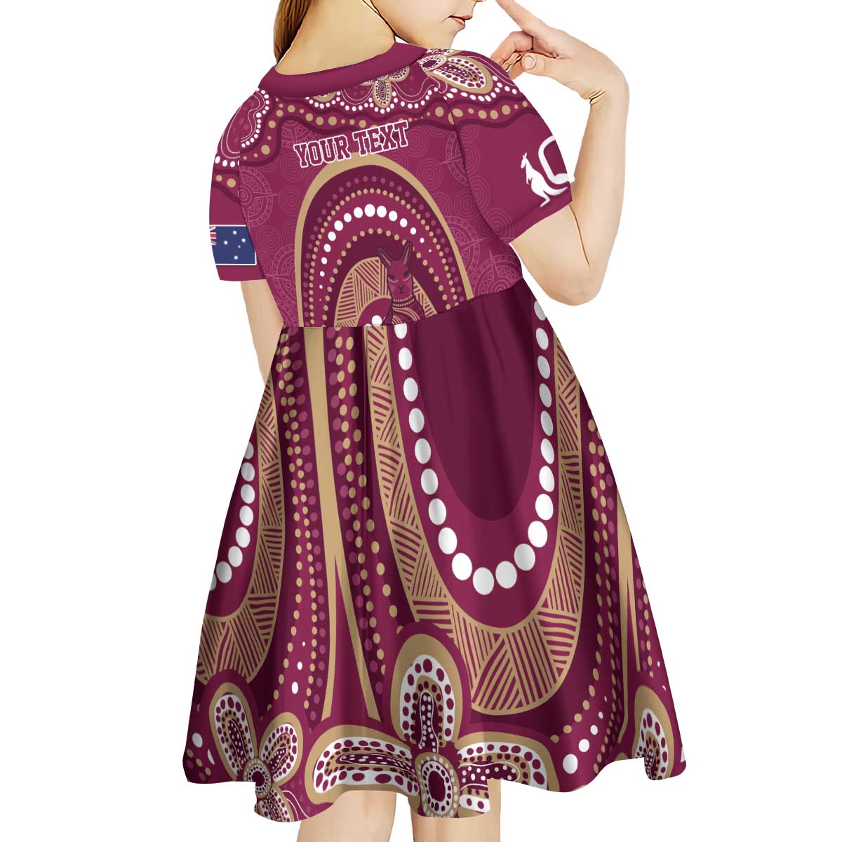 Personalized Australia QLD Rugby Indigenous Series Kid Short Sleeve Dress Maroons Kangaroos