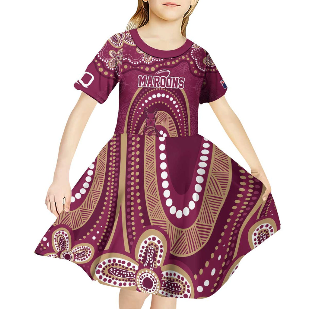 Personalized Australia QLD Rugby Indigenous Series Kid Short Sleeve Dress Maroons Kangaroos