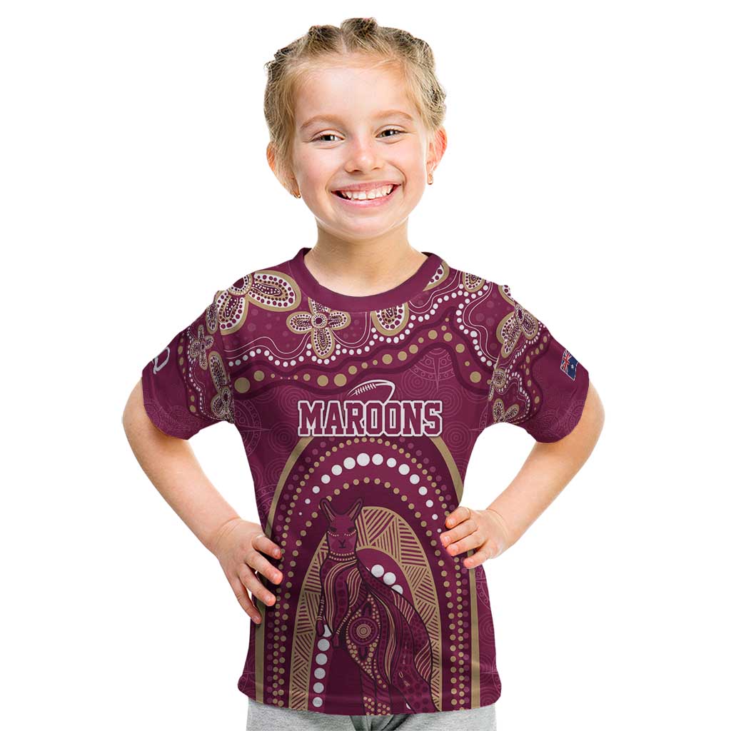 Personalized Australia QLD Rugby Indigenous Series Kid T Shirt Maroons Kangaroos