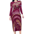 Personalized Australia QLD Rugby Indigenous Series Long Sleeve Bodycon Dress Maroons Kangaroos