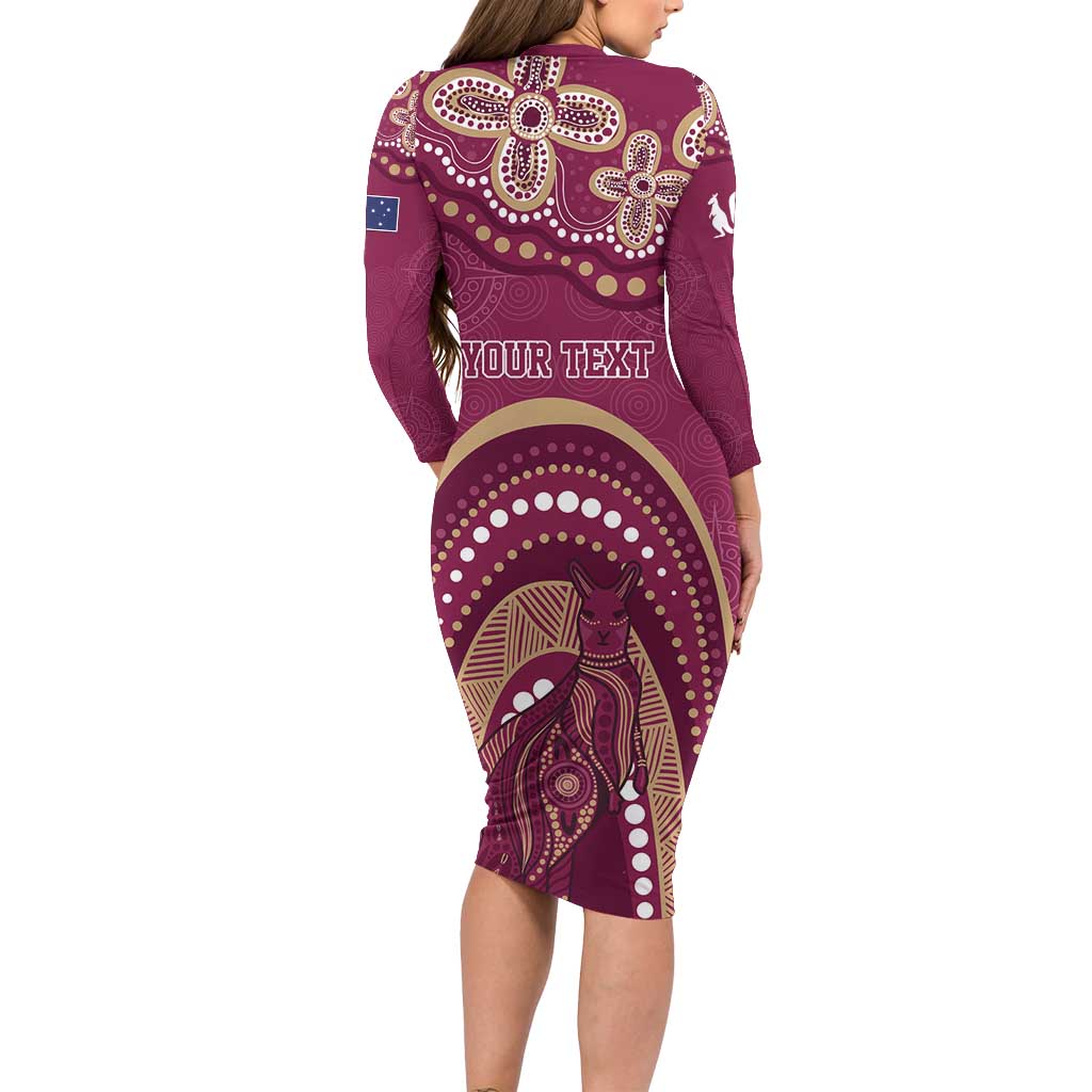 Personalized Australia QLD Rugby Indigenous Series Long Sleeve Bodycon Dress Maroons Kangaroos
