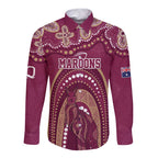 Personalized Australia QLD Rugby Indigenous Series Long Sleeve Button Shirt Maroons Kangaroos
