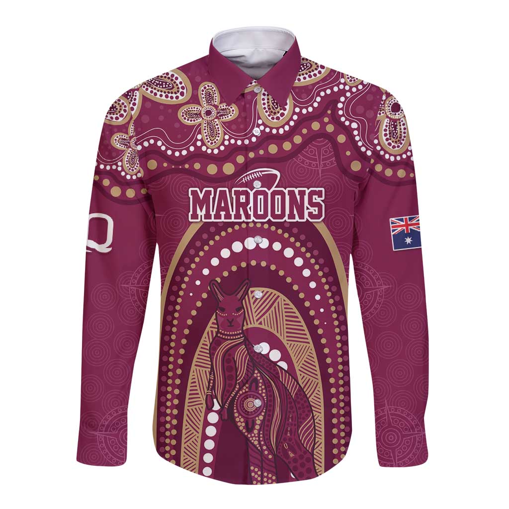 Personalized Australia QLD Rugby Indigenous Series Long Sleeve Button Shirt Maroons Kangaroos