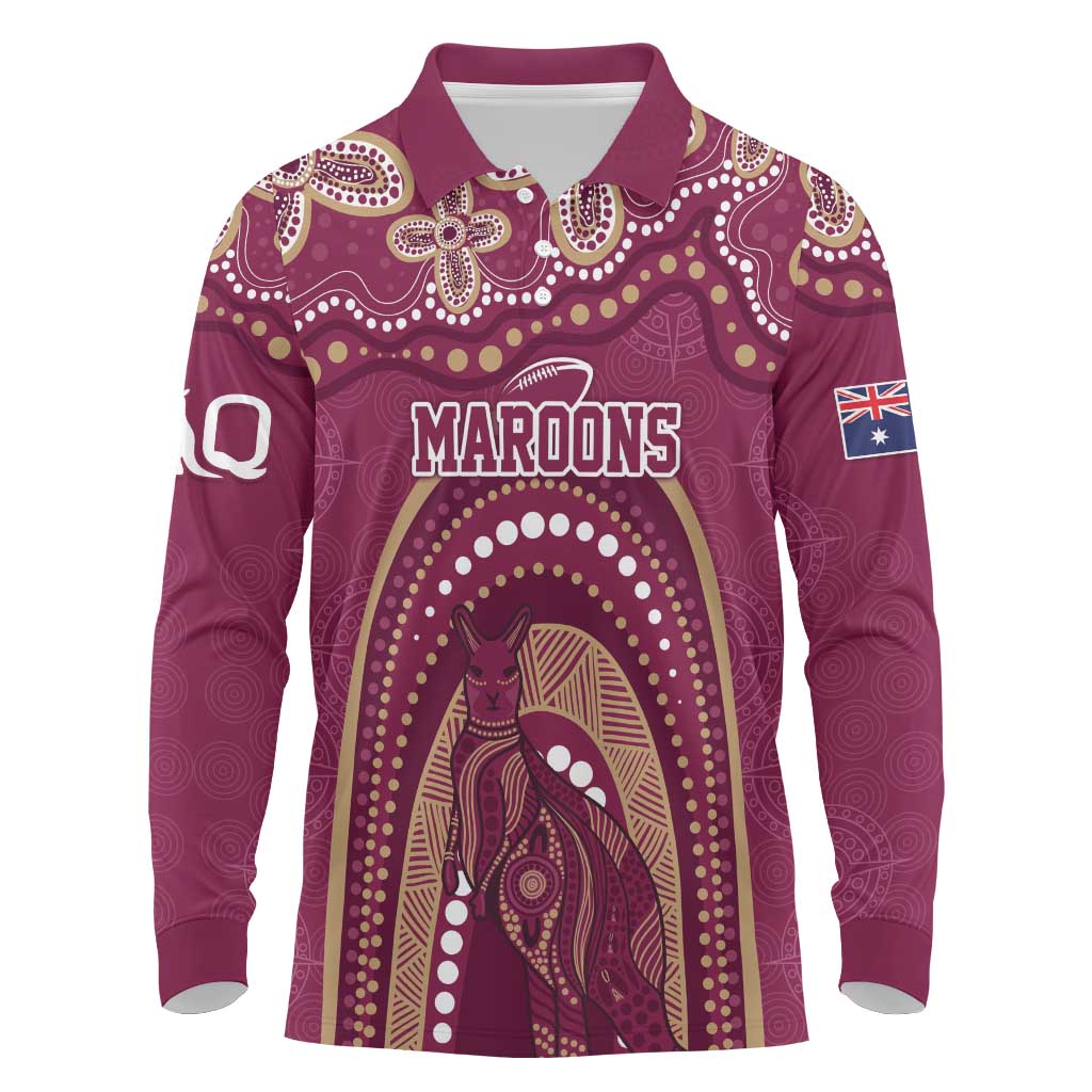 Personalized Australia QLD Rugby Indigenous Series Long Sleeve Polo Shirt Maroons Kangaroos