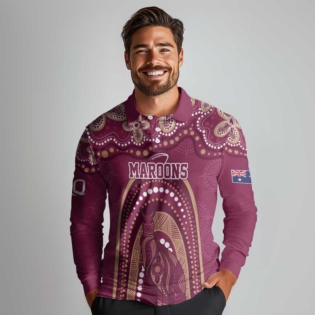 Personalized Australia QLD Rugby Indigenous Series Long Sleeve Polo Shirt Maroons Kangaroos