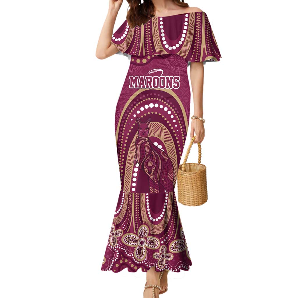 Personalized Australia QLD Rugby Indigenous Series Mermaid Dress Maroons Kangaroos