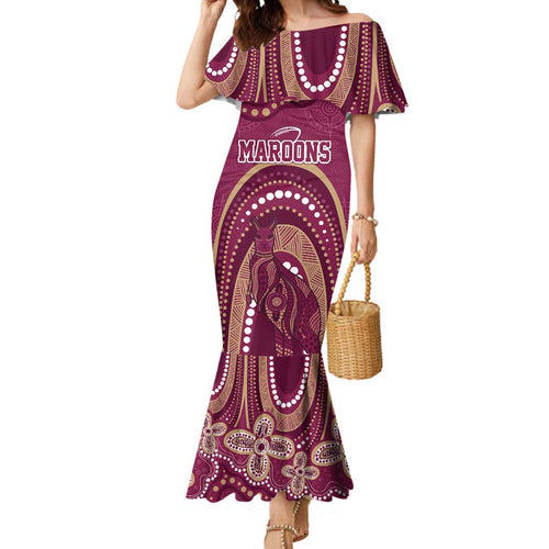 Personalized Australia QLD Rugby Indigenous Series Mermaid Dress Maroons Kangaroos
