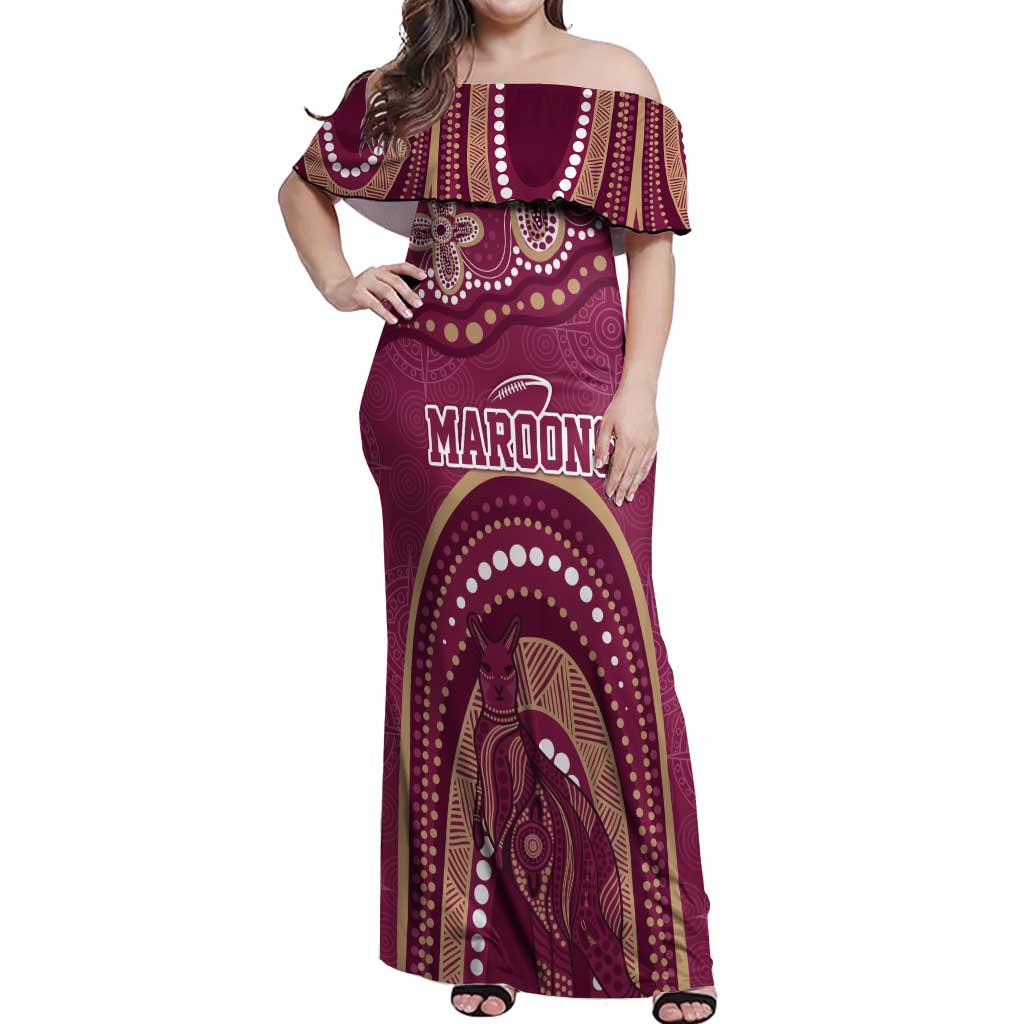 Personalized Australia QLD Rugby Indigenous Series Off Shoulder Maxi Dress Maroons Kangaroos