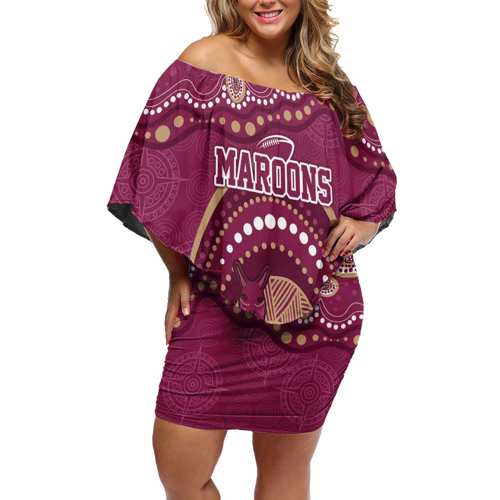 Personalized Australia QLD Rugby Indigenous Series Off Shoulder Short Dress Maroons Kangaroos