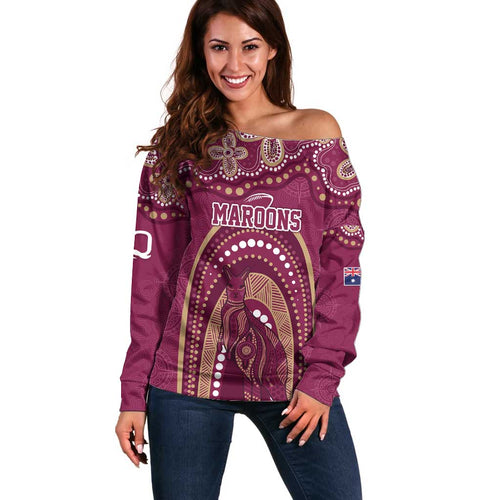 Personalized Australia QLD Rugby Indigenous Series Off Shoulder Sweater Maroons Kangaroos