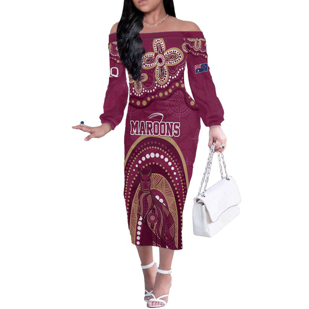 Personalized Australia QLD Rugby Indigenous Series Off The Shoulder Long Sleeve Dress Maroons Kangaroos