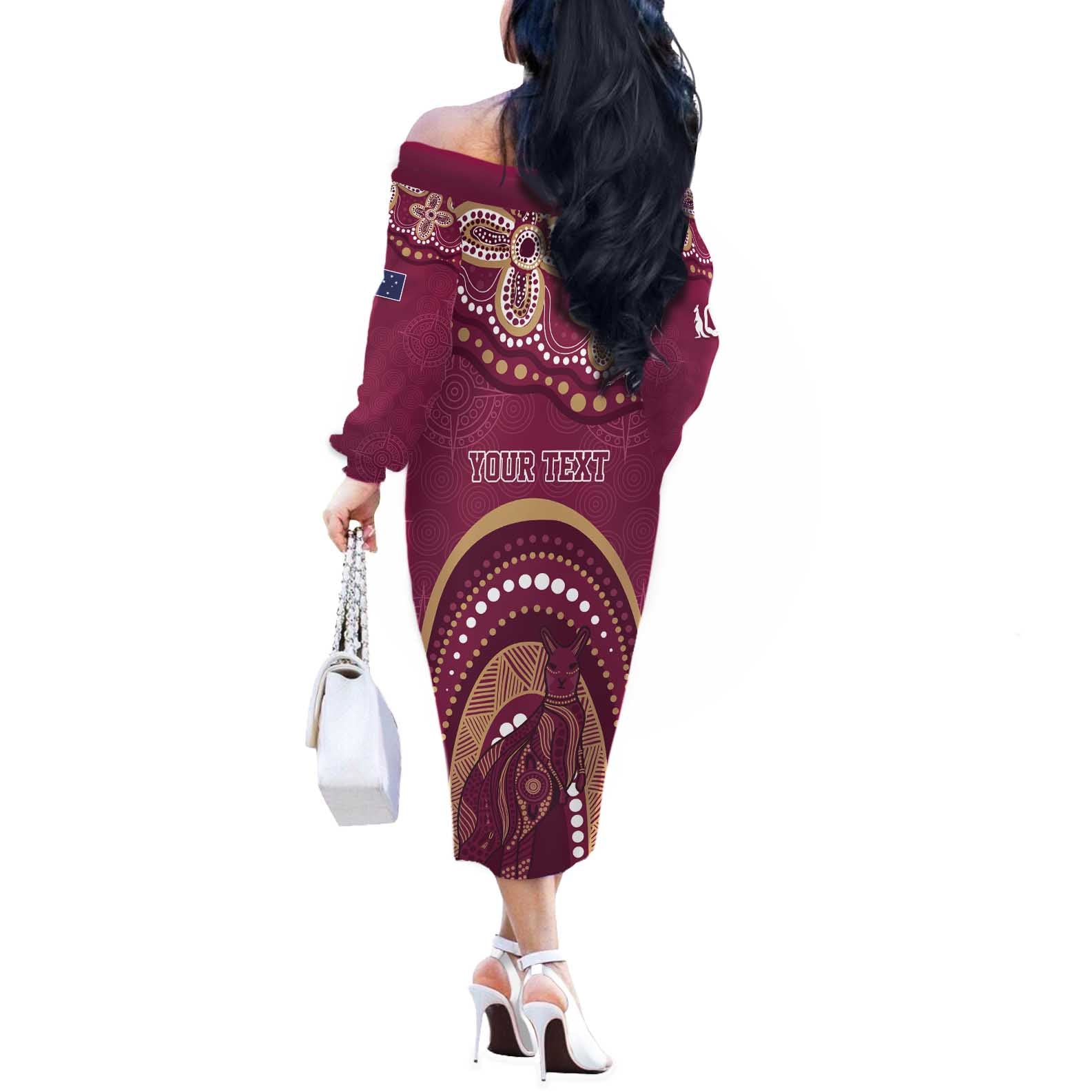 Personalized Australia QLD Rugby Indigenous Series Off The Shoulder Long Sleeve Dress Maroons Kangaroos