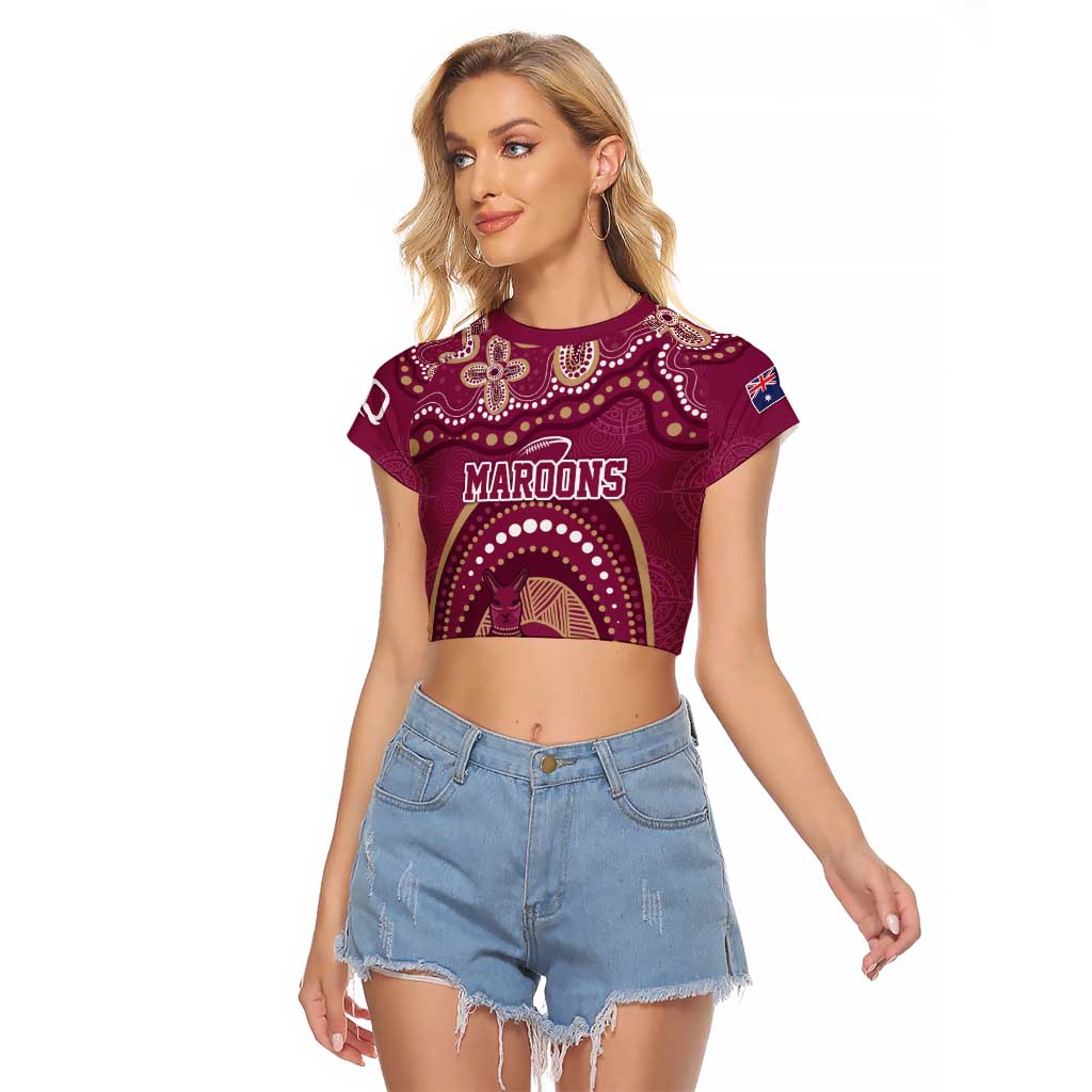 Personalized Australia QLD Rugby Indigenous Series Raglan Cropped T Shirt Maroons Kangaroos