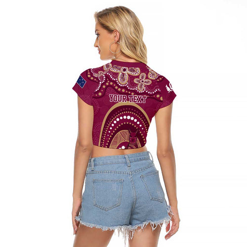 Personalized Australia QLD Rugby Indigenous Series Raglan Cropped T Shirt Maroons Kangaroos