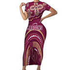 Personalized Australia QLD Rugby Indigenous Series Short Sleeve Bodycon Dress Maroons Kangaroos