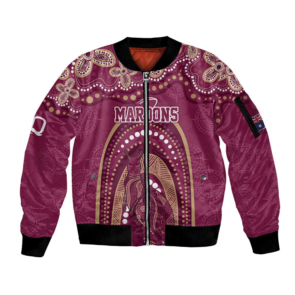 Personalized Australia QLD Rugby Indigenous Series Sleeve Zip Bomber Jacket Maroons Kangaroos