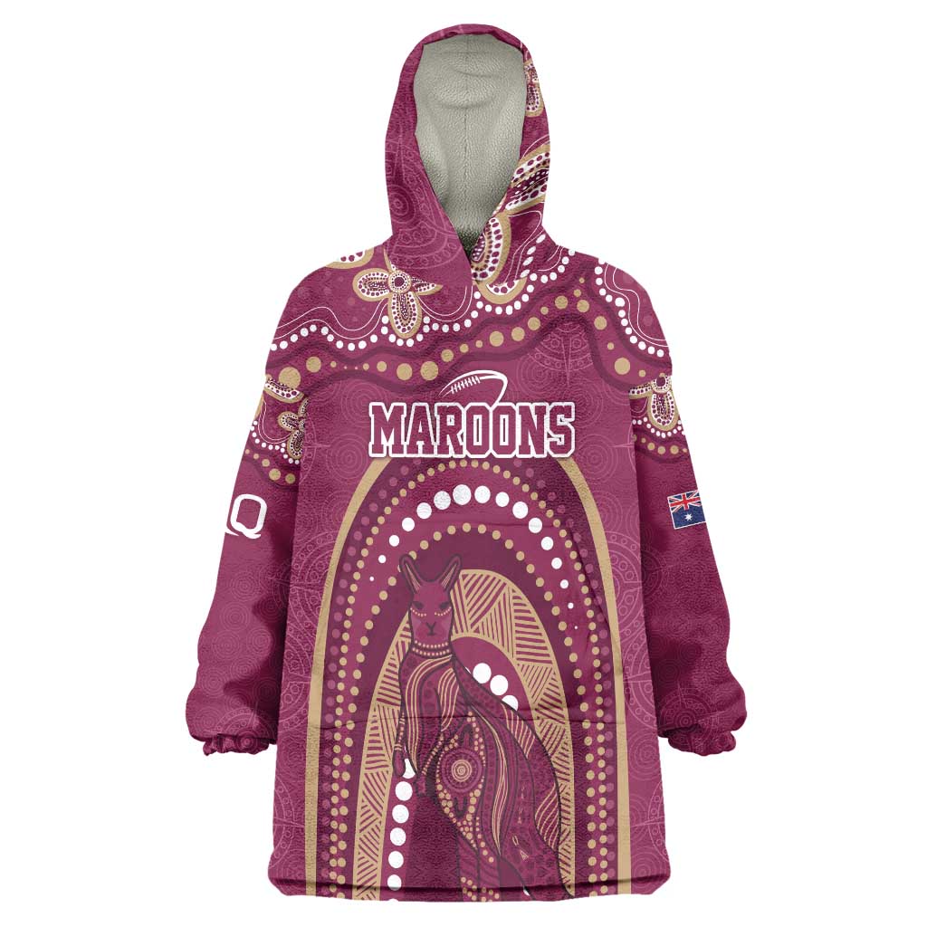 Personalized Australia QLD Rugby Indigenous Series Wearable Blanket Hoodie Maroons Kangaroos
