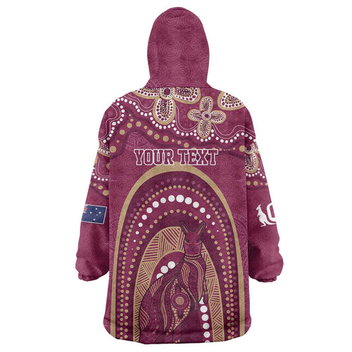 Personalized Australia QLD Rugby Indigenous Series Wearable Blanket Hoodie Maroons Kangaroos