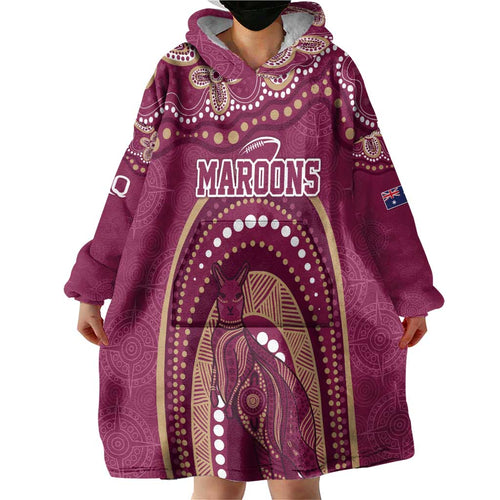 Personalized Australia QLD Rugby Indigenous Series Wearable Blanket Hoodie Maroons Kangaroos