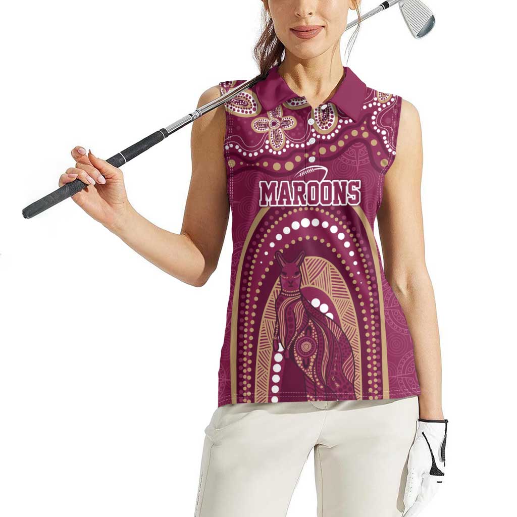 Personalized Australia QLD Rugby Indigenous Series Women Sleeveless Polo Shirt Maroons Kangaroos