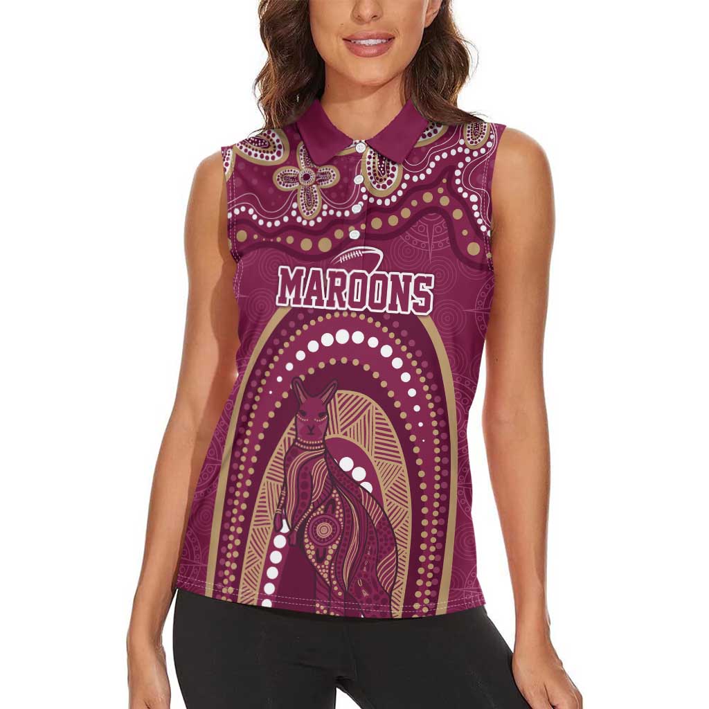 Personalized Australia QLD Rugby Indigenous Series Women Sleeveless Polo Shirt Maroons Kangaroos